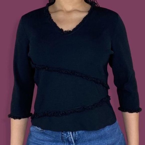 Grace Dane Lewis fringe trim V neck top - Picture 2 of 5